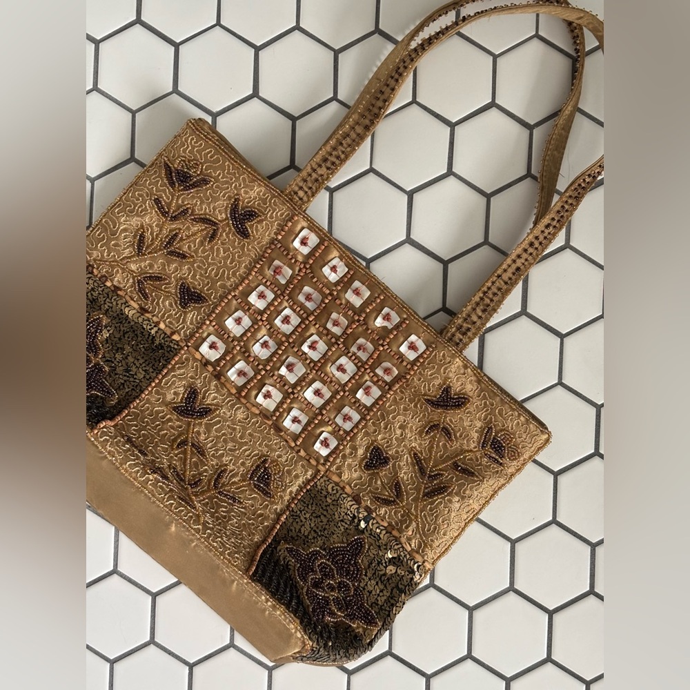 Vintage beaded patchwork tote bag